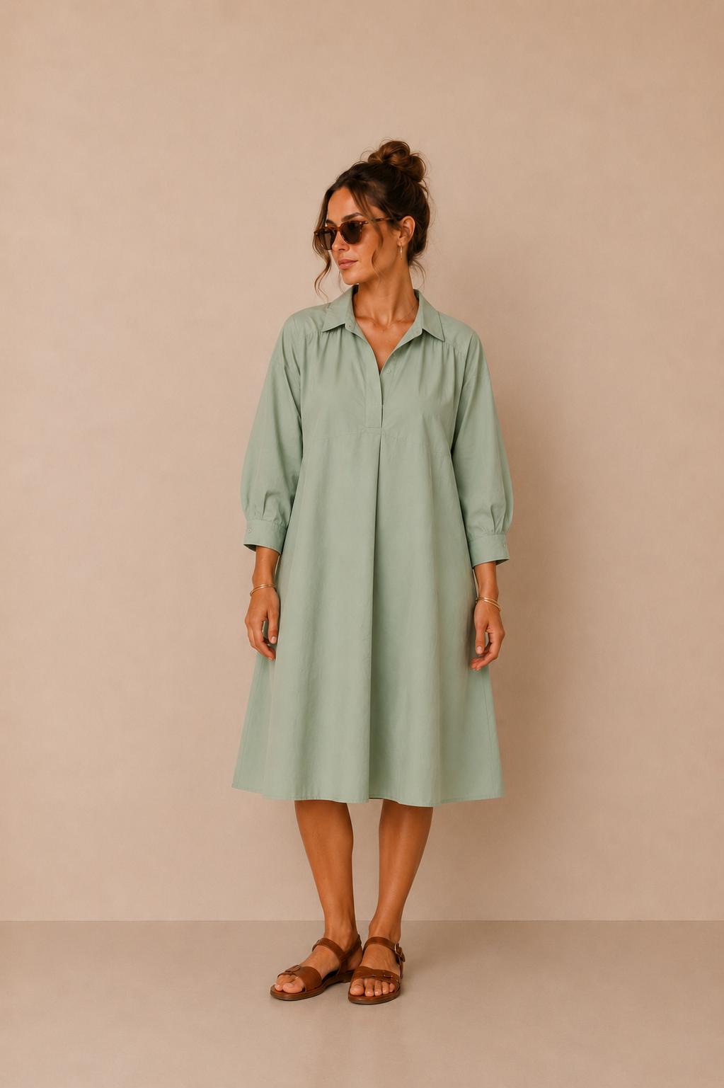 Zaia Sage Green Oversized Shirt Dress