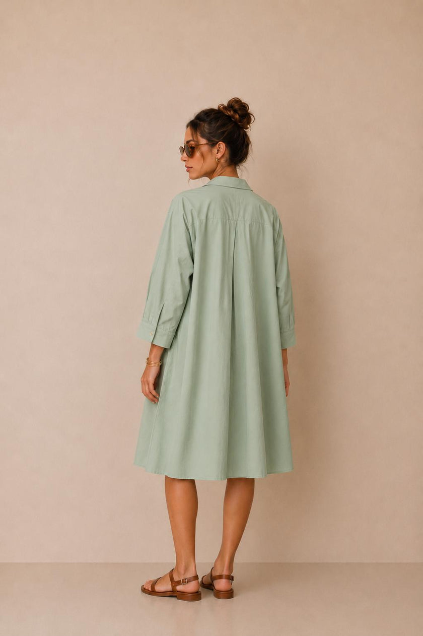 Zaia Sage Green Oversized Shirt Dress
