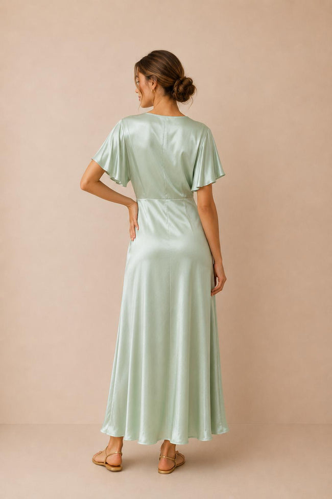 Chayli Satin V-Neck Maxi Dress