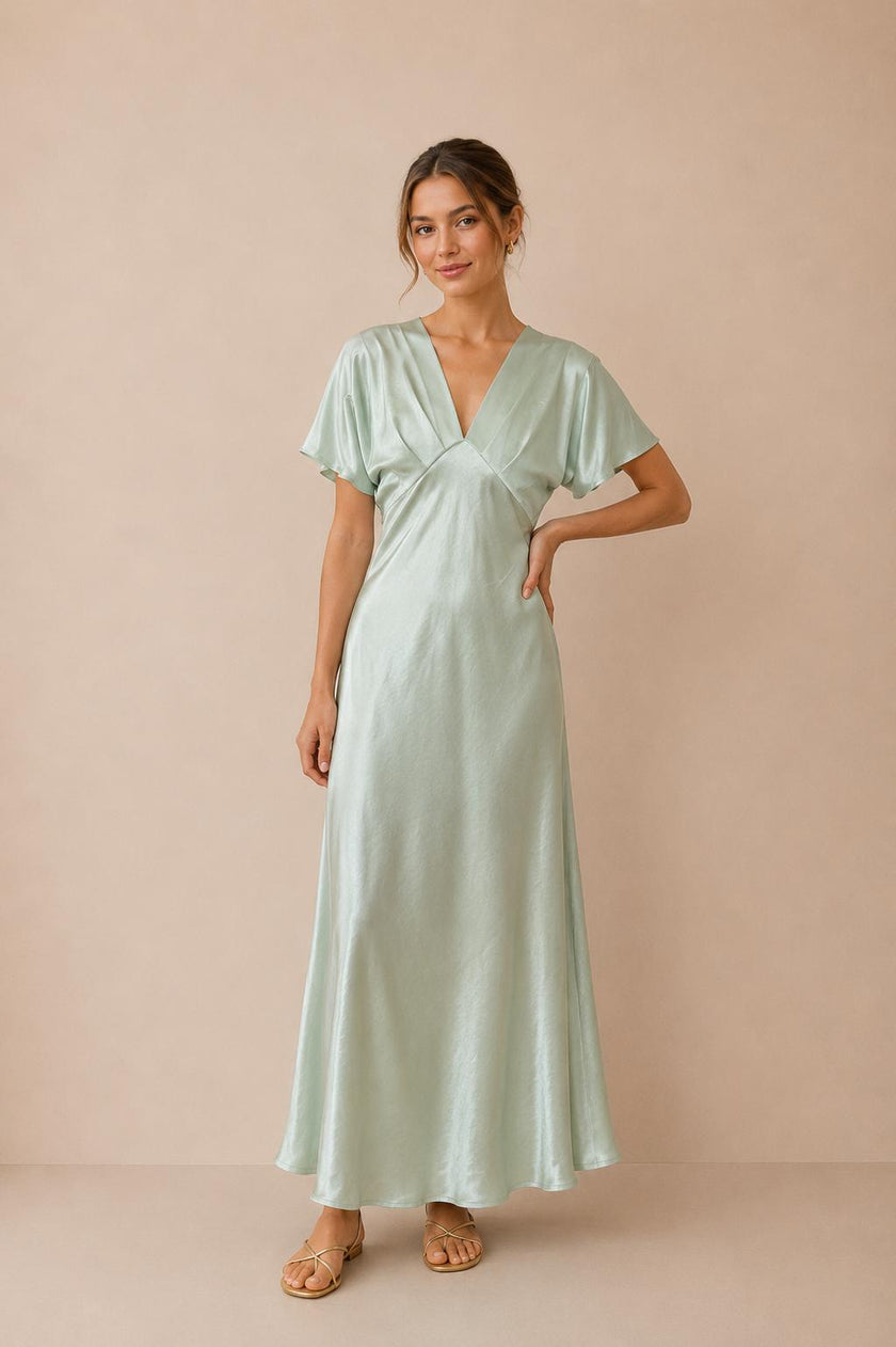 Chayli Satin V-Neck Maxi Dress