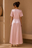 Havy Pink Satin Maxi Dress
