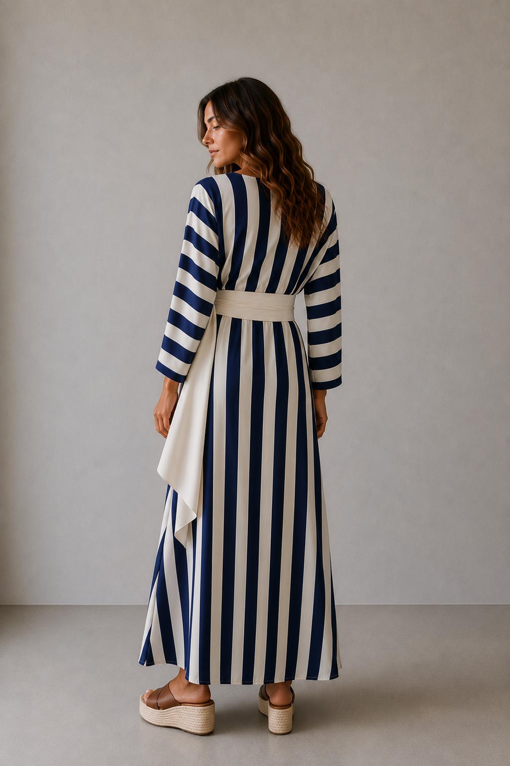 Serena Striped Belted Maxi Dress