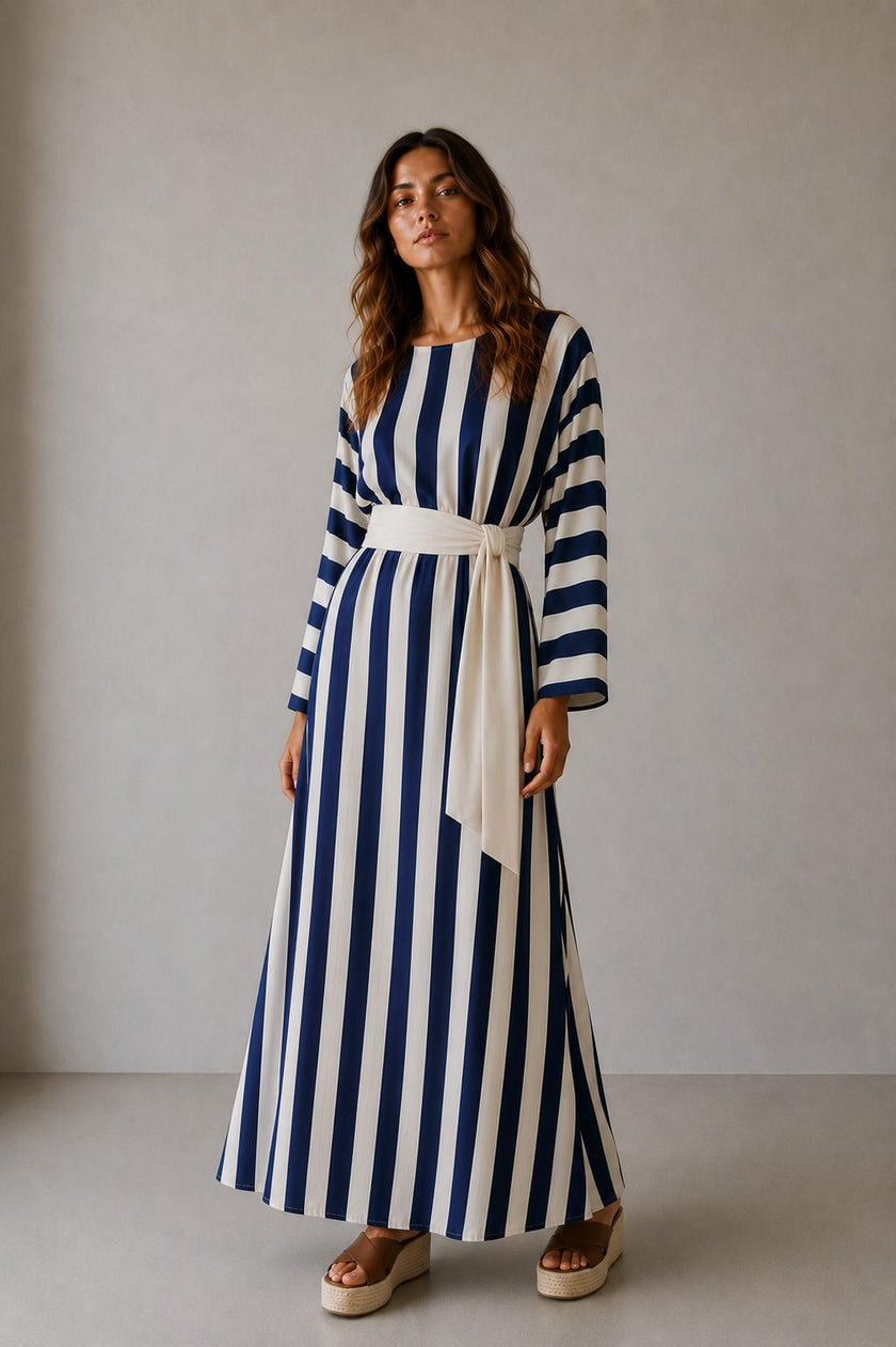Meryl Striped Belted Maxi Dress