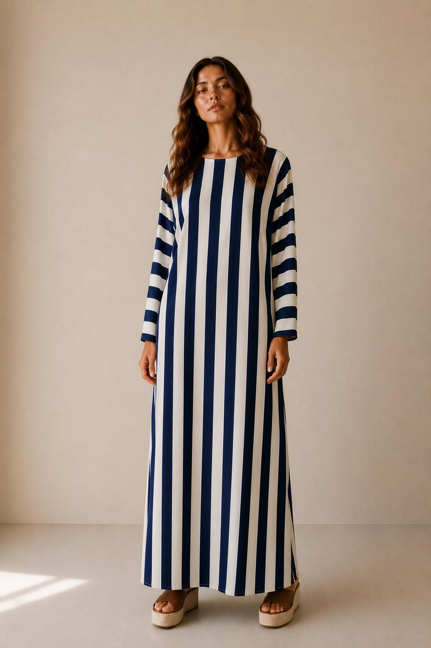 Serena Striped Belted Maxi Dress