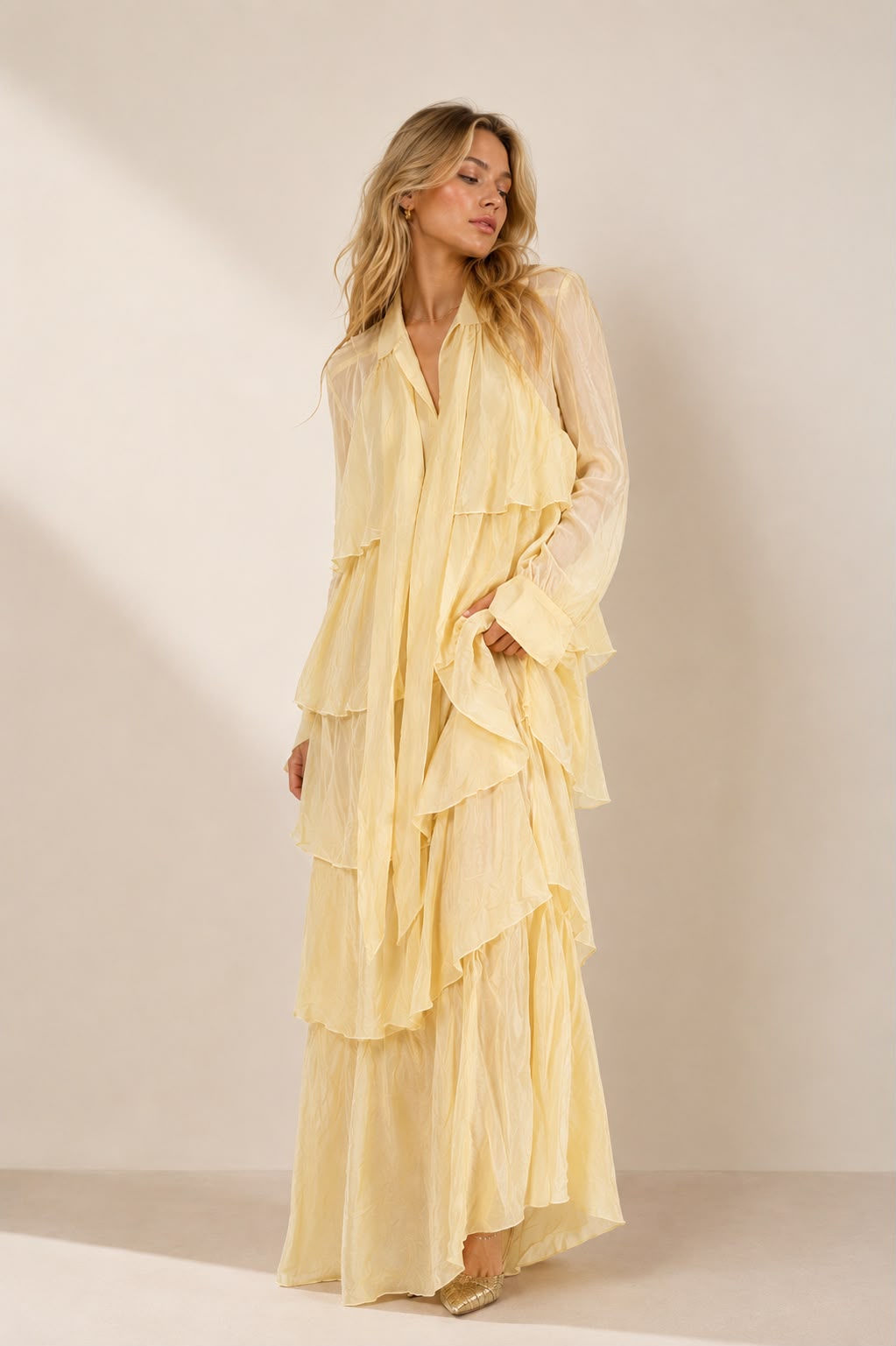 Veronica Tiered Tie-Neck Maxi Dress