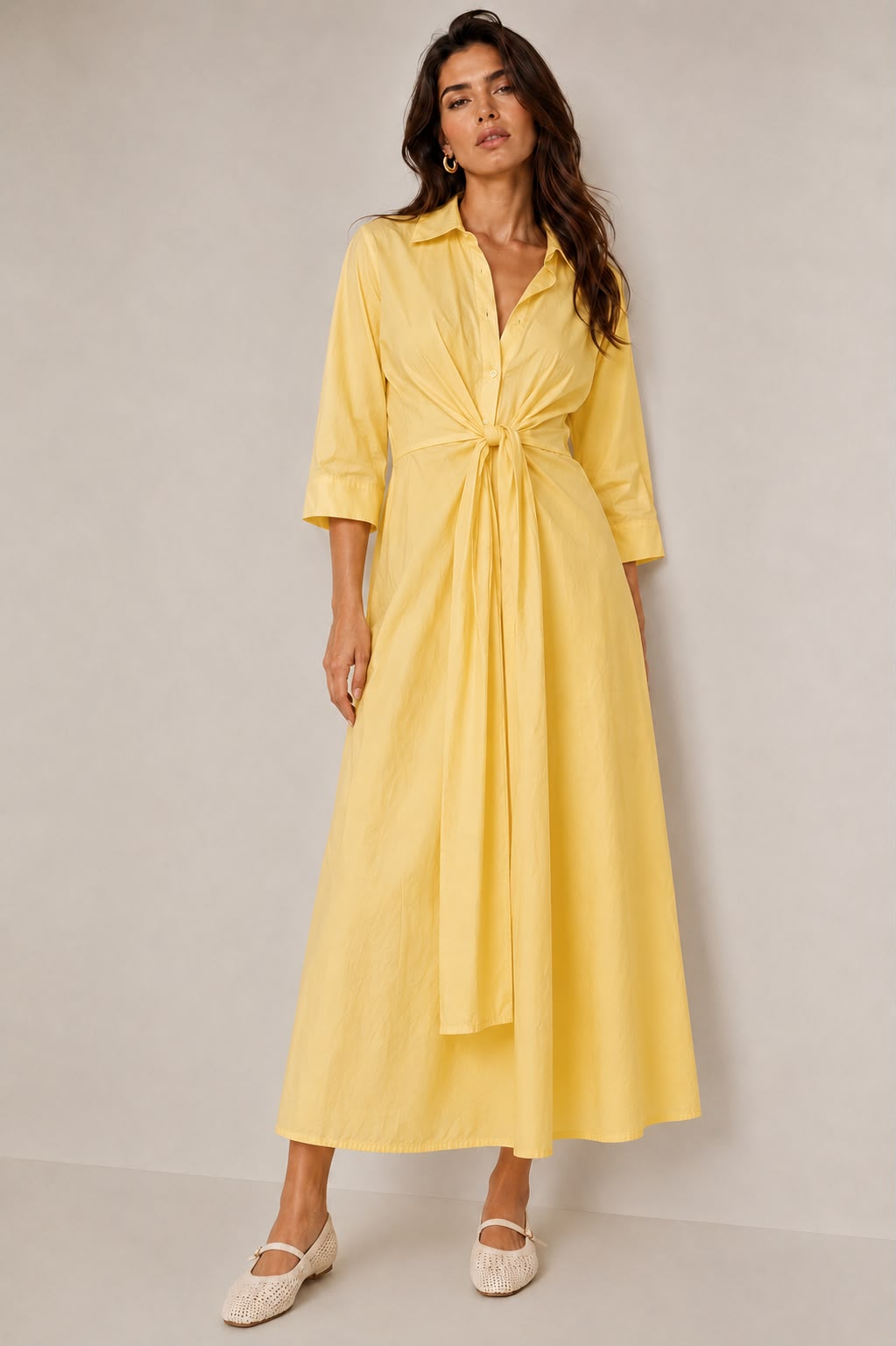 Zoe Yellow Tie-Front Maxi Dress