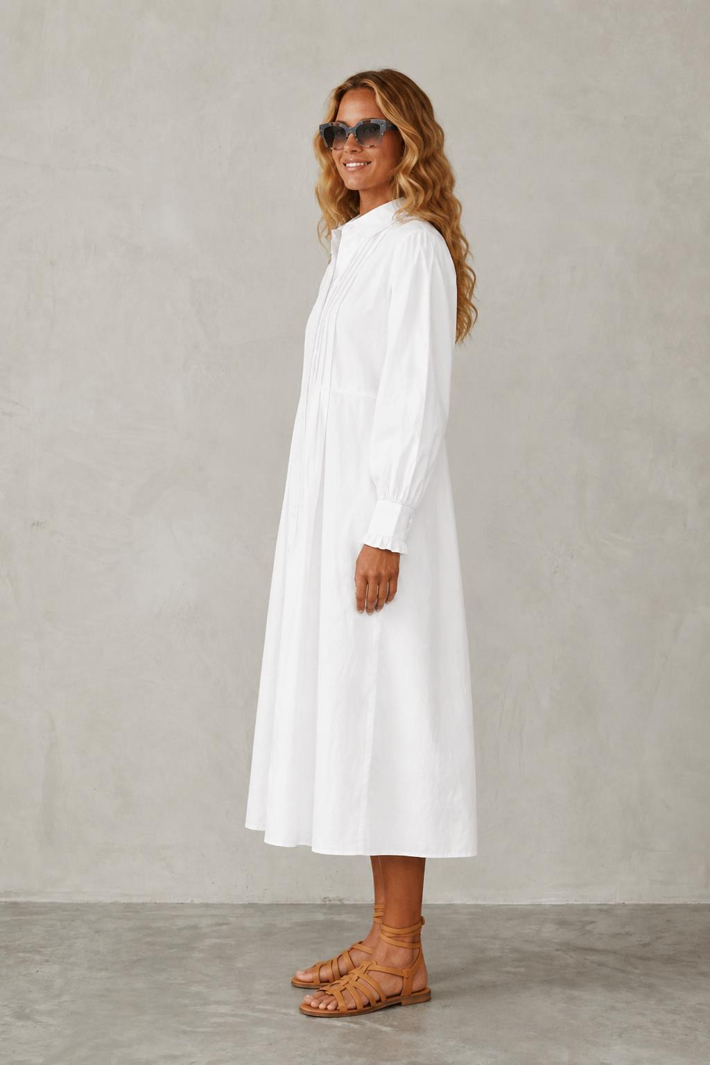 Lena Pleated Cotton Shirt Dress