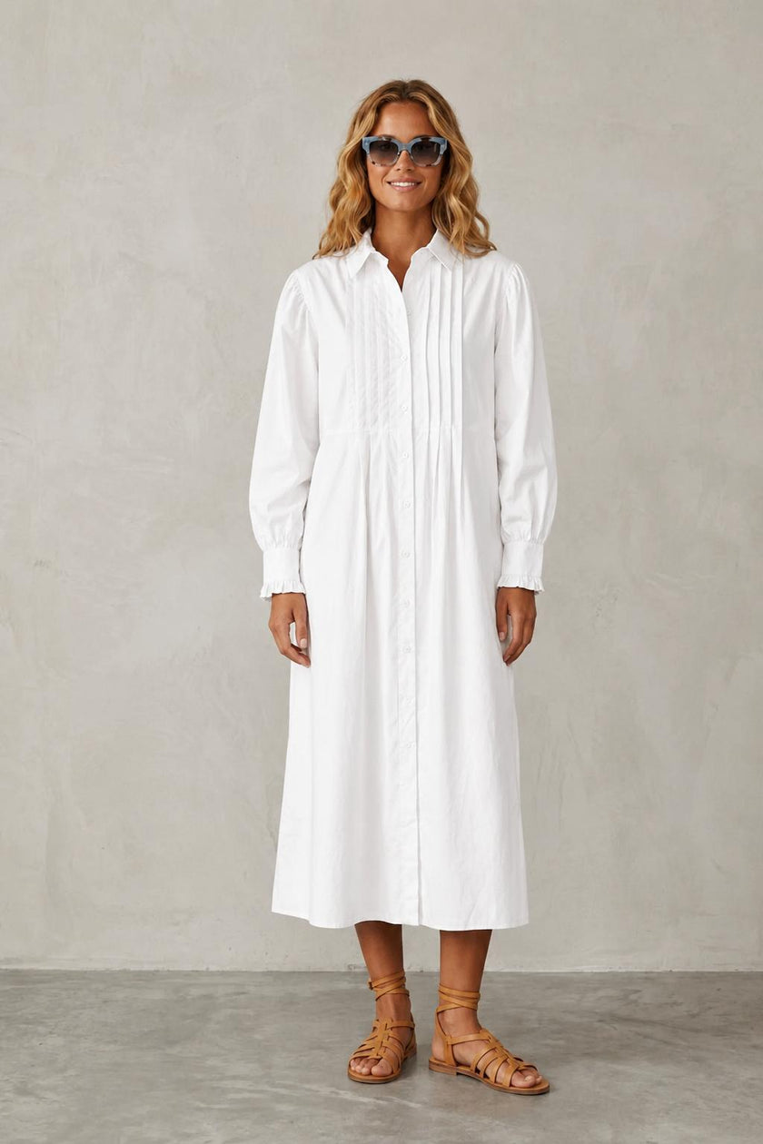 Lena Pleated Cotton Shirt Dress