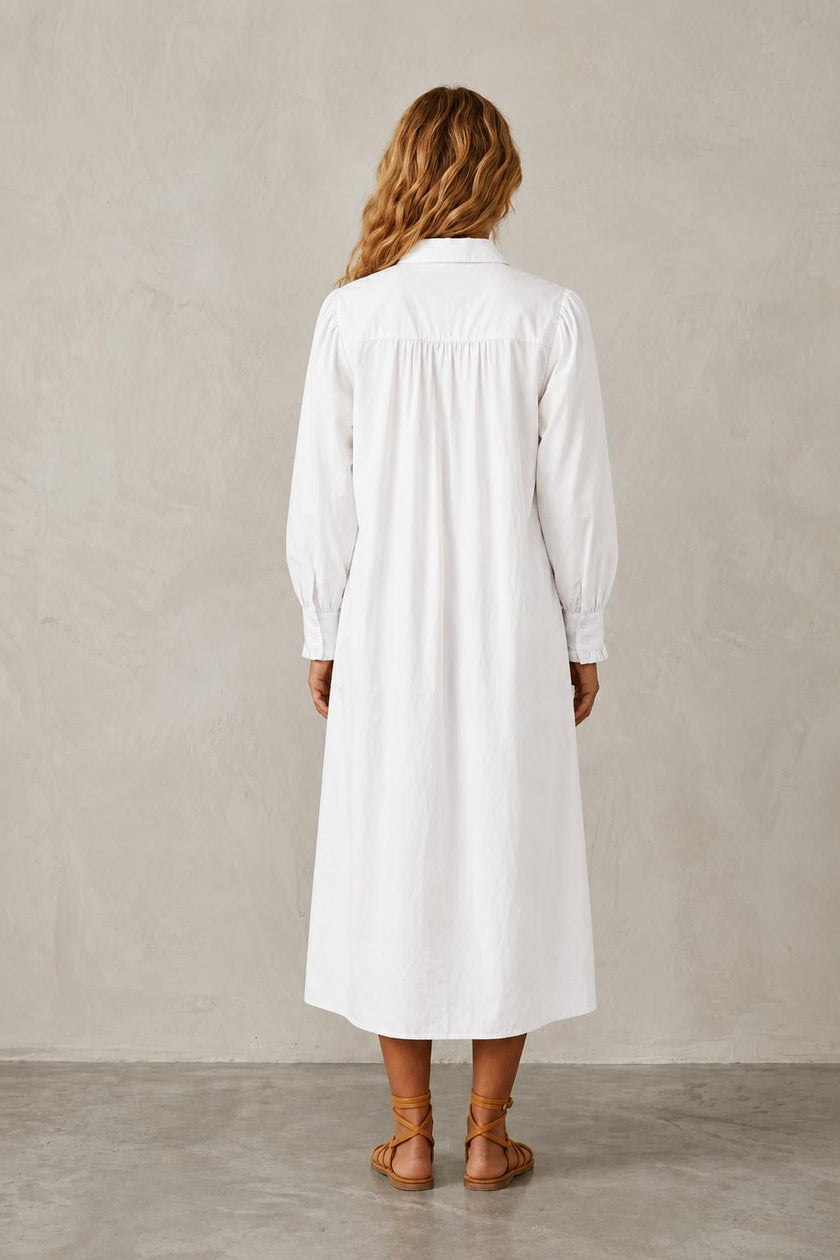 Lena Pleated Cotton Shirt Dress