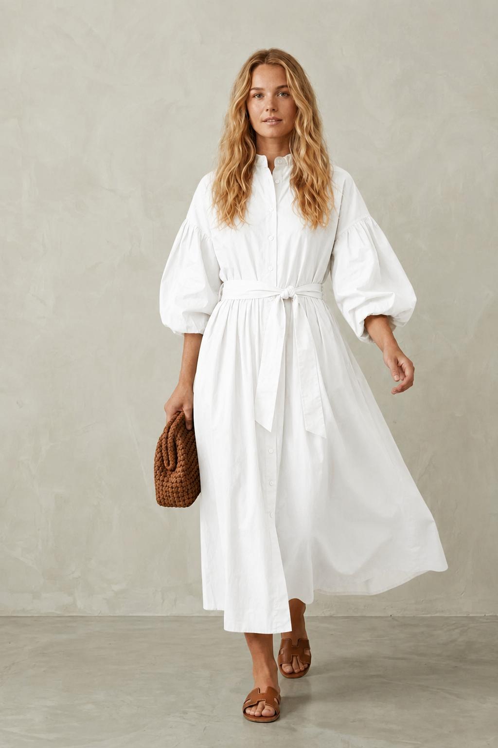 Sally Maxi Shirt Dress with Puff Sleeves