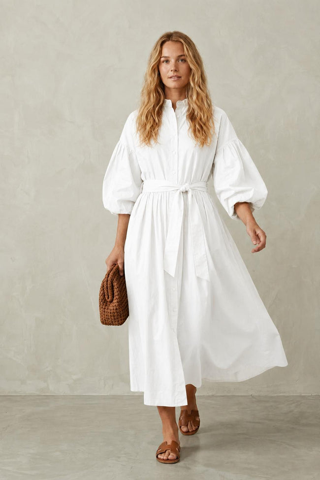 Sally Maxi Shirt Dress with Puff Sleeves