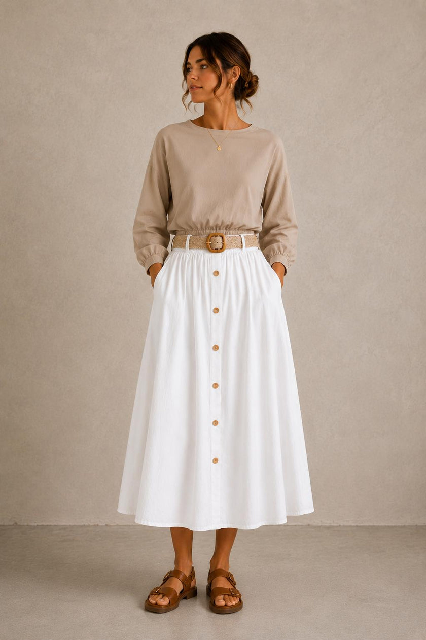 Barbara Button-Down Midi Skirt