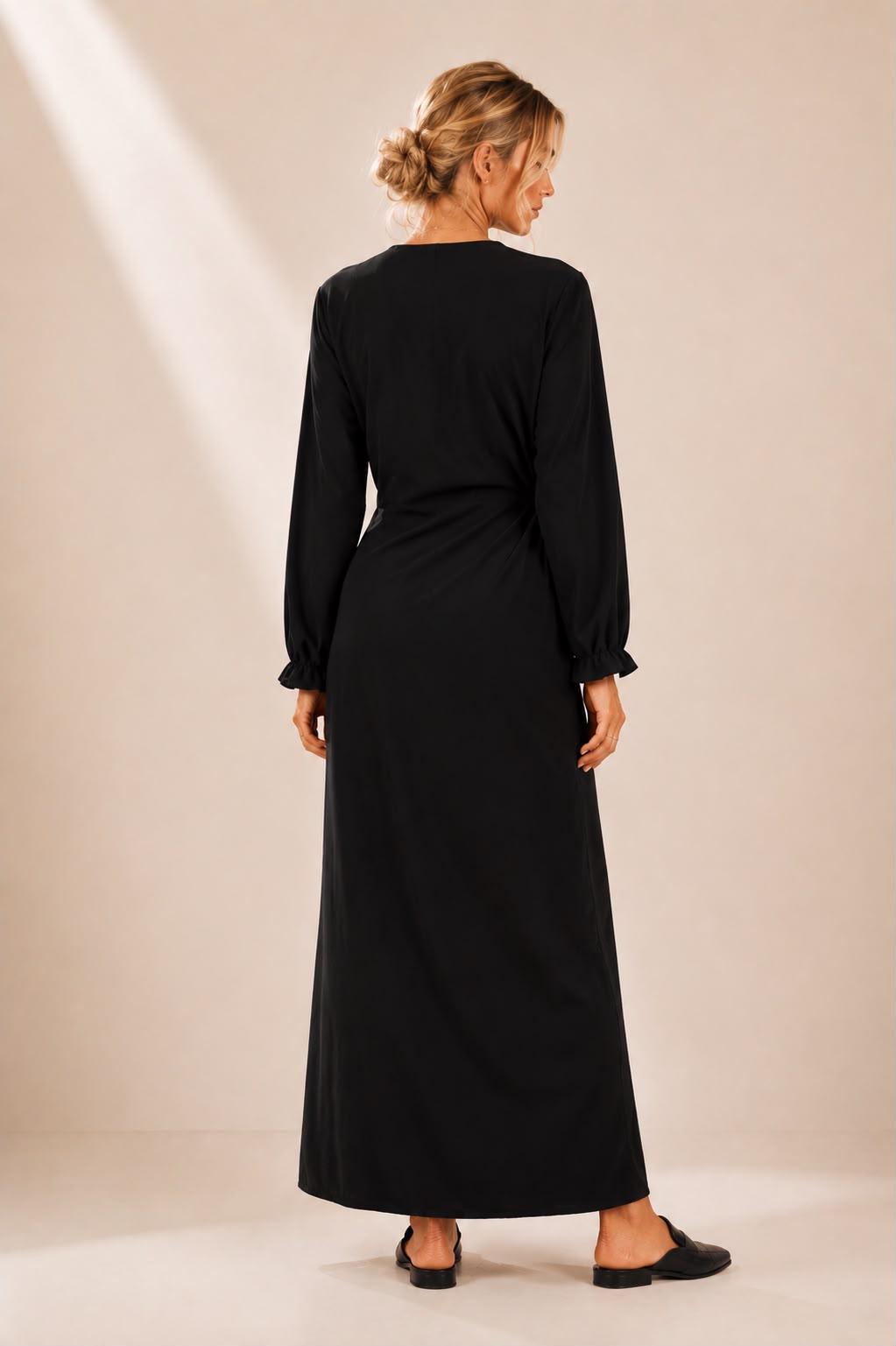 Jasmine Black Maxi Dress with Gold Buckle – Modern Elegance
