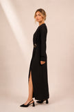 Jasmine Black Maxi Dress with Gold Buckle – Modern Elegance