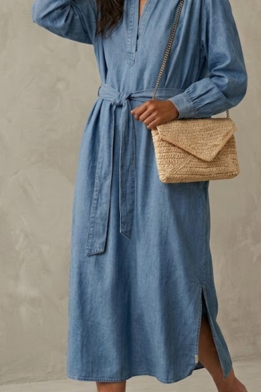 Romy Casual Blue Denim Dress with Side Slit